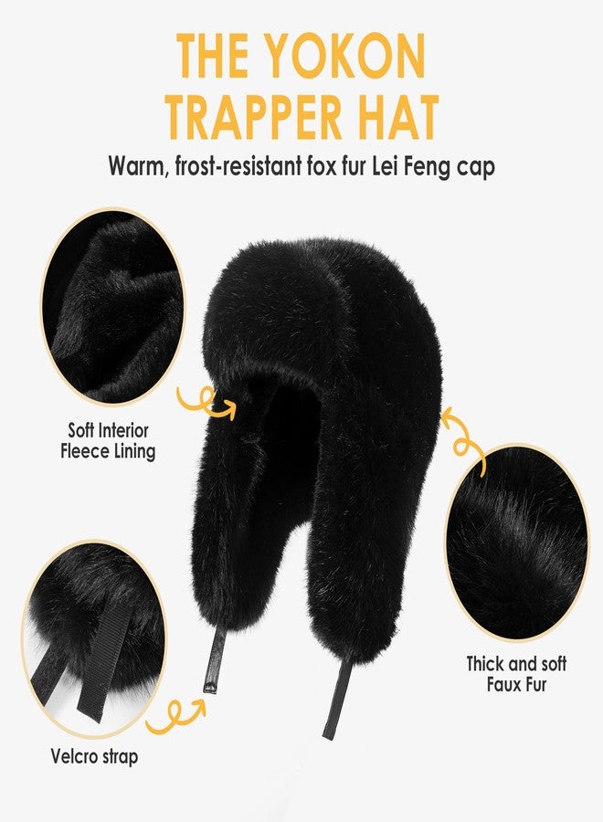Gilotop Winter Trapper Hat with Ear Flaps Windproof Thermal Insulated Ushanka Earflap Cap for Women and Men Black - Image 4